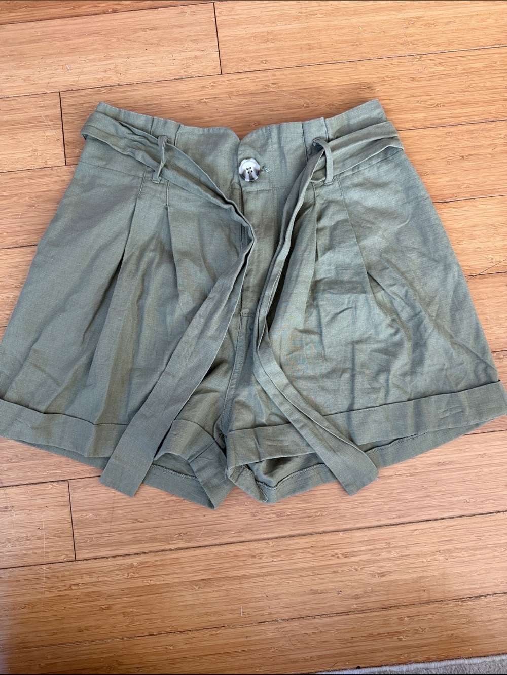 Good Luck Gem Olive High-Waist Tie-Belt Shorts
